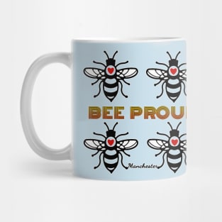 MANCHESTER BEE PROUD design with red love hearts Mug